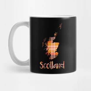 Scotland Red, Yellow, Black and White Tartan Map Typography Design Mug